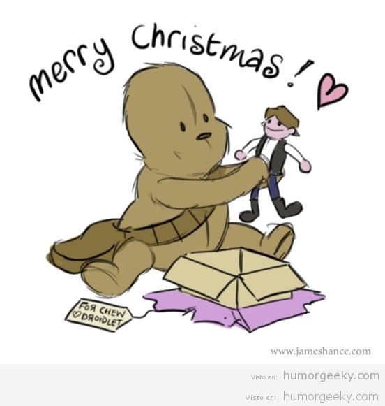 Chewbacca abriendo su regalo de Navidad