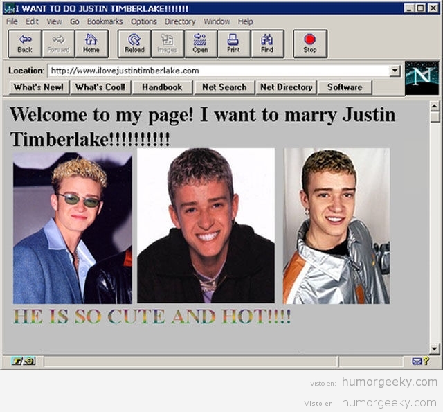 Página web de los fans de Justin Timberlake años 90 o principios del 2000