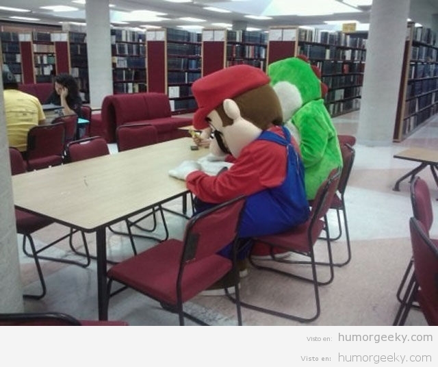 Mario y Yoshi estudiando para los finales del máster de Fontanería aplicada