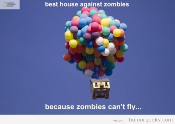 Casa con globos contra zombis