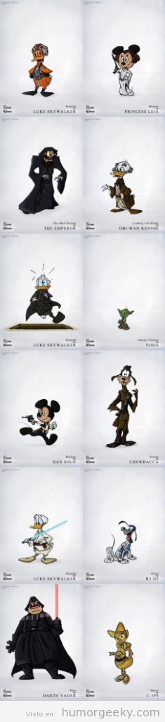 Personajes de La guerra de las galaxias dibujadas a lo Disney