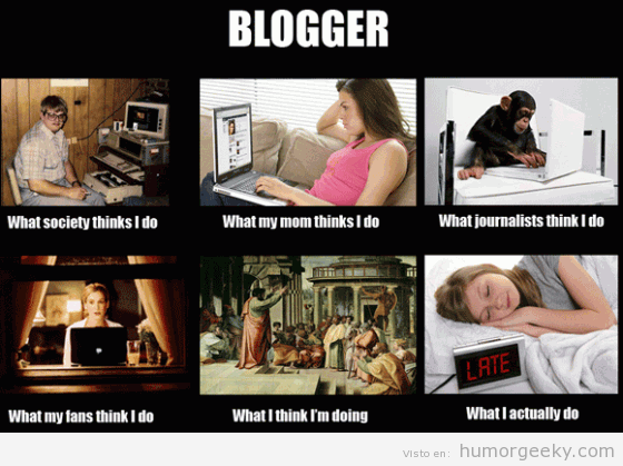 Comparativa entre lo que todo el mundo cree que hace un blogger.