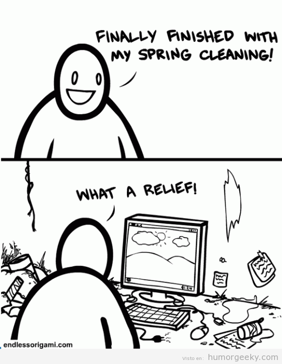 Un geek haciendo la limpieza de primavera