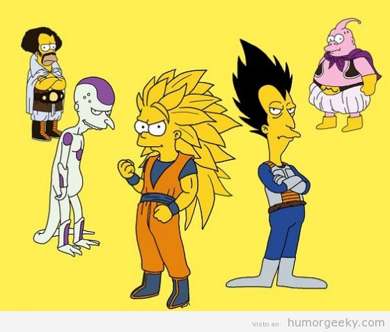 Personajes de Dragon Ball dibujados como los simpsons