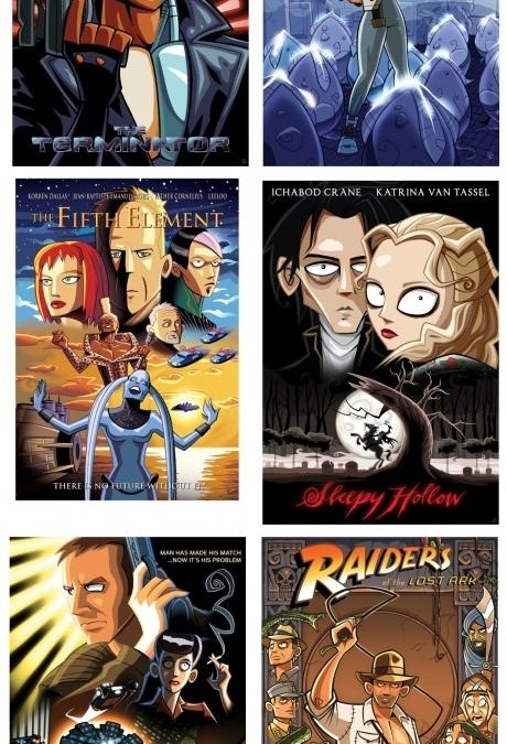 Carteles de películas al estilo de dibujos animados