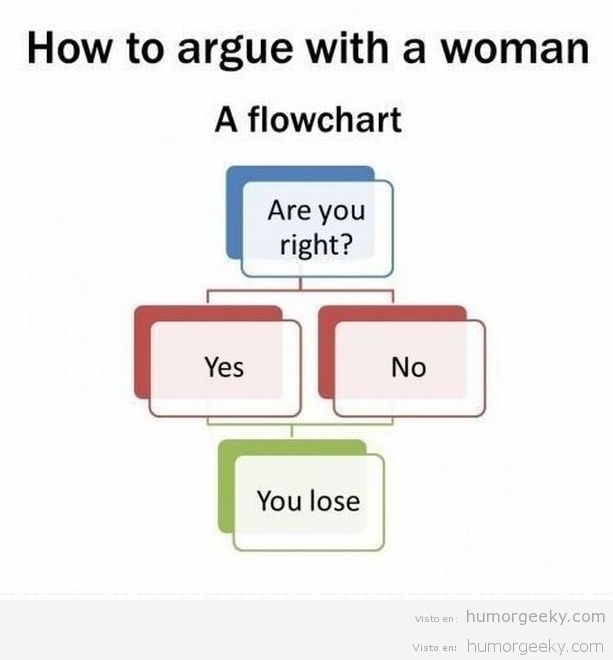 El flujograma de la discusión con una mujer