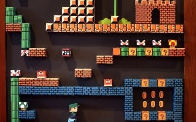 Pantalla de Super Mario Bros hecha con papel