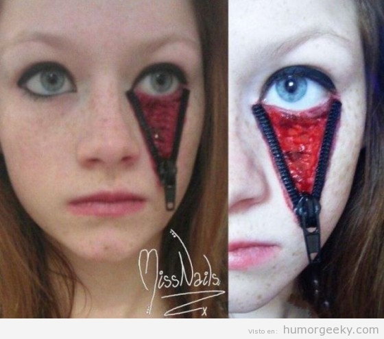 Maquillaje de ojo zombi con cremallera
