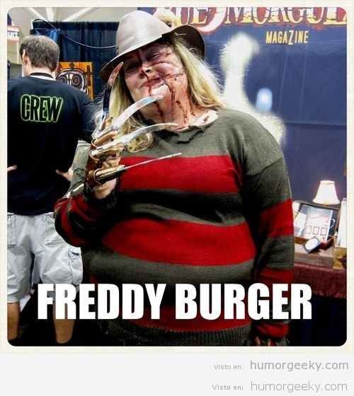 Gorda disfrazada de Freddy Krueger