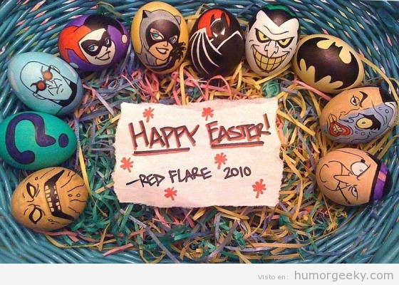 Huevos de pascua pintados como personajes de Batman