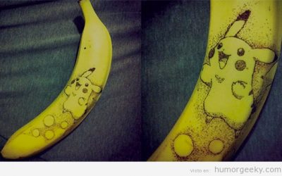 Tatuando a Pikachu en un plátano