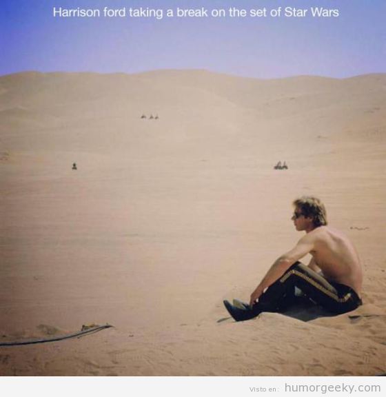 Foto de Harrison Ford descansando en el rodaje de Star Wars