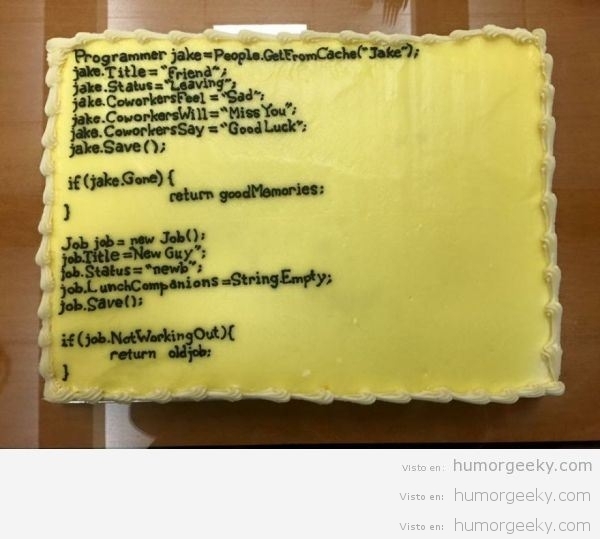 Un pastel de despedida para un programador