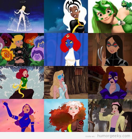 Ilustraciones de Princesas Disney como X Men