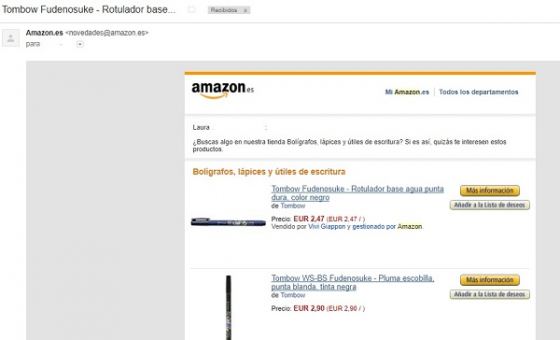 Ejemplo email marketing Amazon
